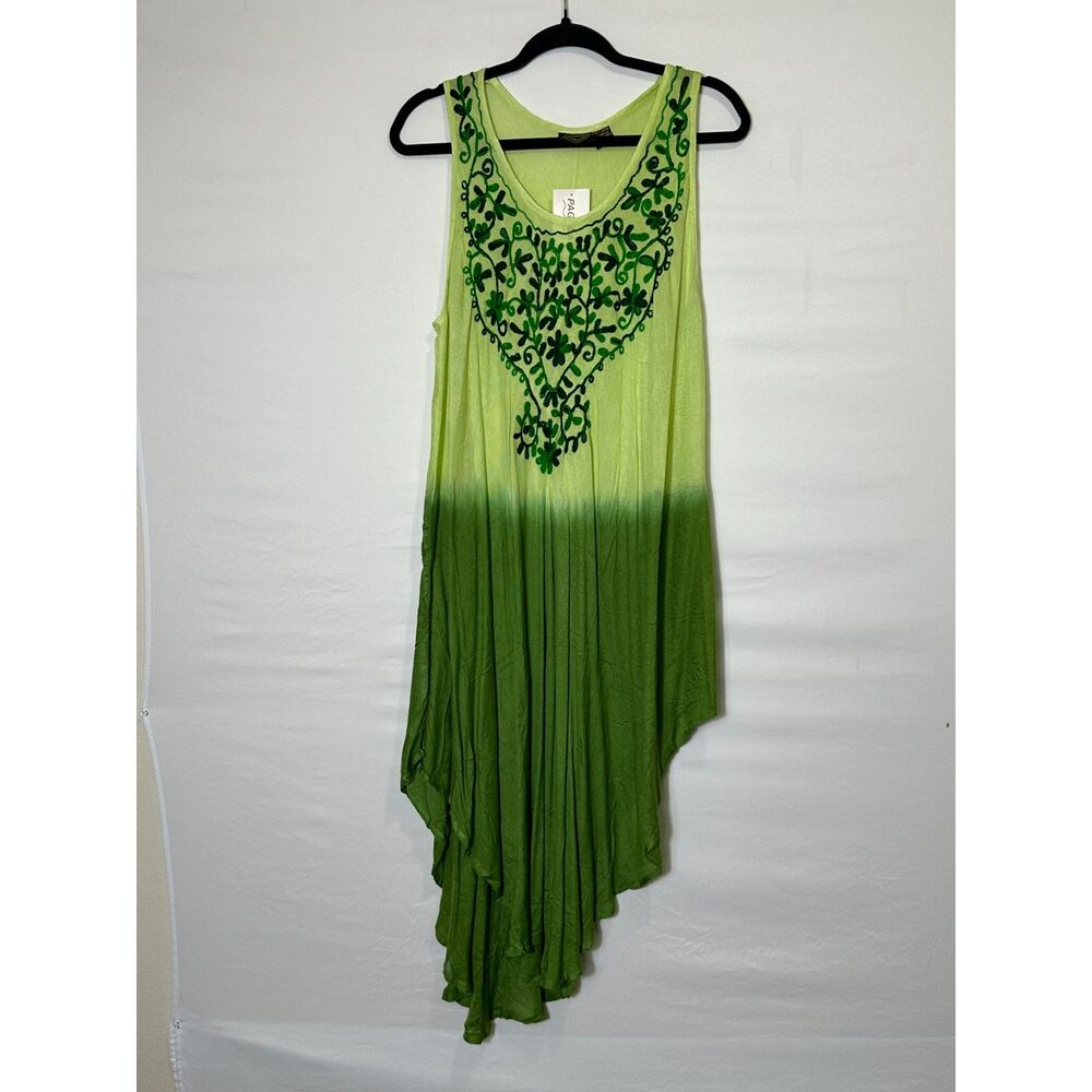 Pagoda Cover-up Batik Tie-dye BOHO Asymmetrical Hem Ombre Embroidery O/S NWT